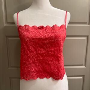 Red Hot Pink Lace Crop Cami Bralette Y2K Women’s Top